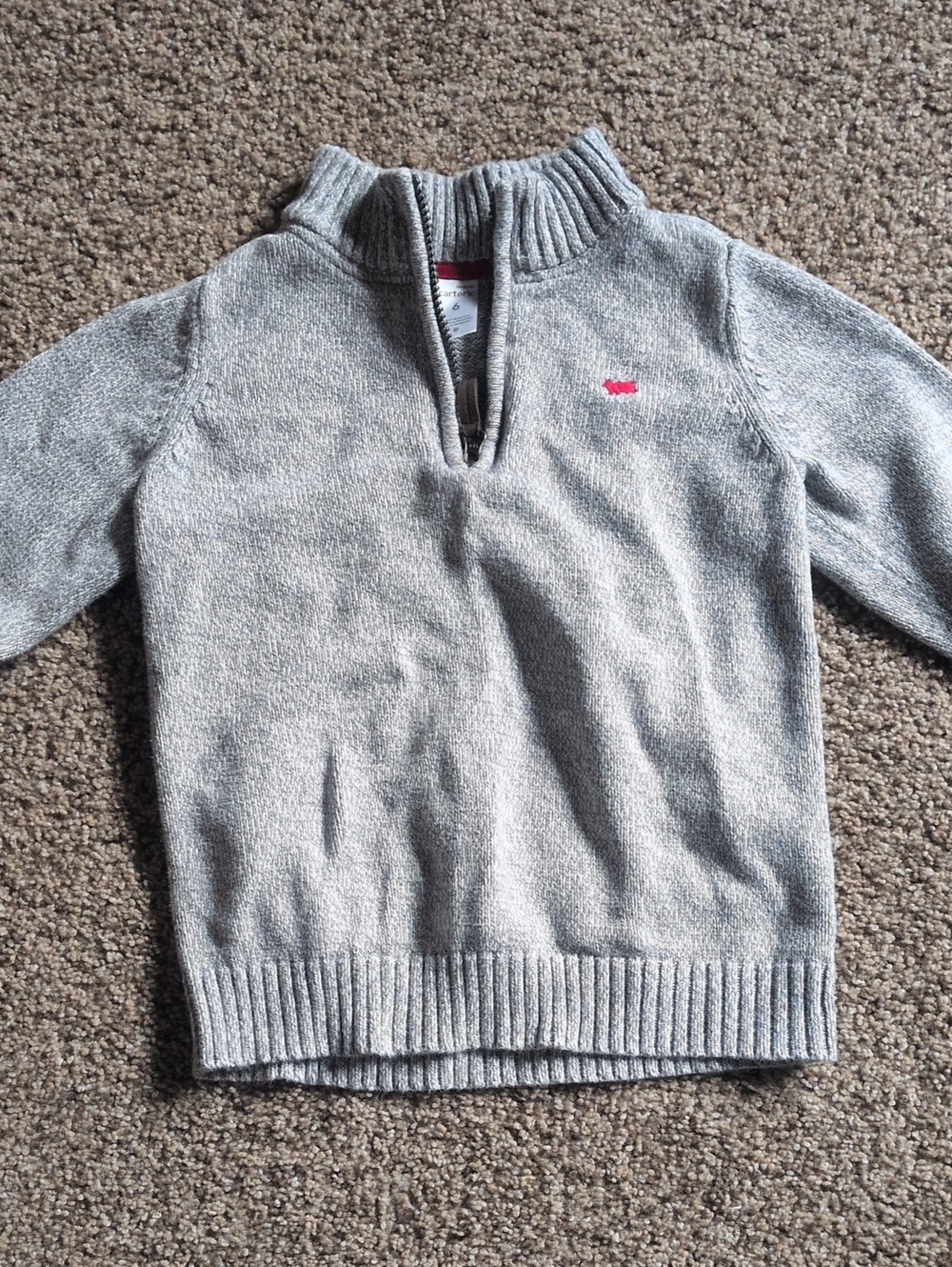 Kids Gray Carter's Sz 6 Quarter-Zip Sweater with Red Logo